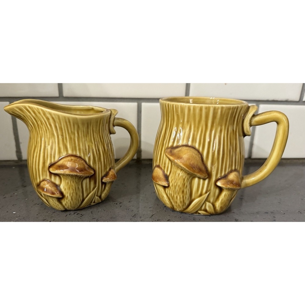 Vintage Royal‎ Sealy Mushroom Coffee Mug Cup & Creamer Goblincore Lot Of 2